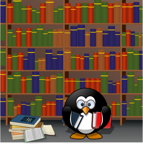 biblioteca con pinguino